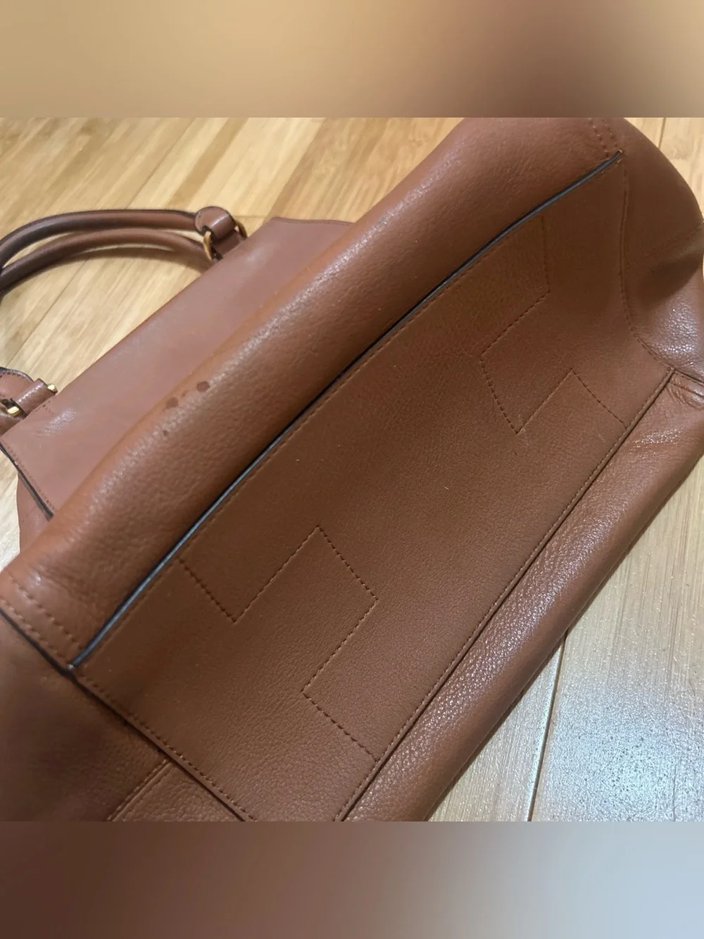 Tory Burch half moon Cognac Leather Double-Handle Shoulder Bag - Picture 10 of 11